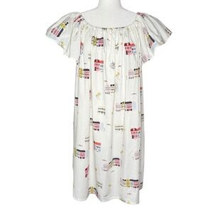 The Tiny Tassel Rainbow Row Dress Size XXL 2X Artsy 100% Cotton‎ Flutter Sleeve